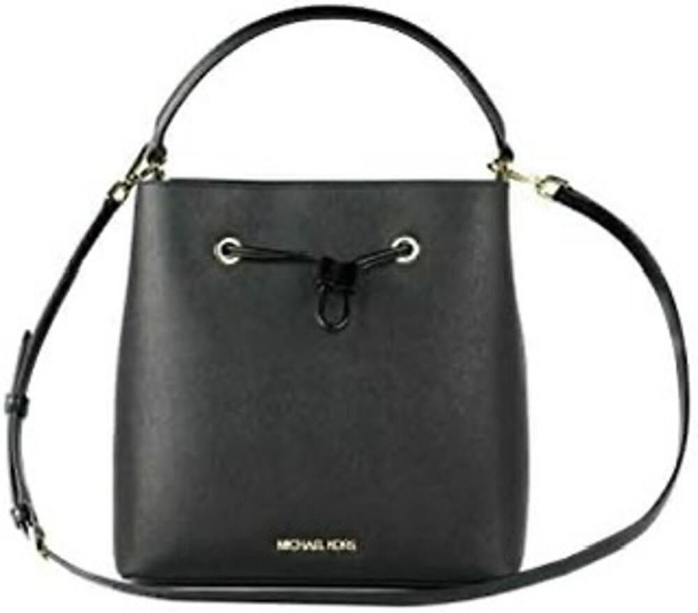 Michael Kors Black Saffiano Leather Drawstring Bucket Crossbody Shoulder Bag